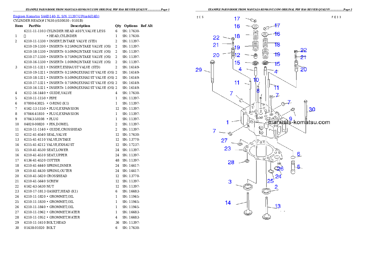 SA6D140-1L S/N 11397-UP Partsbook