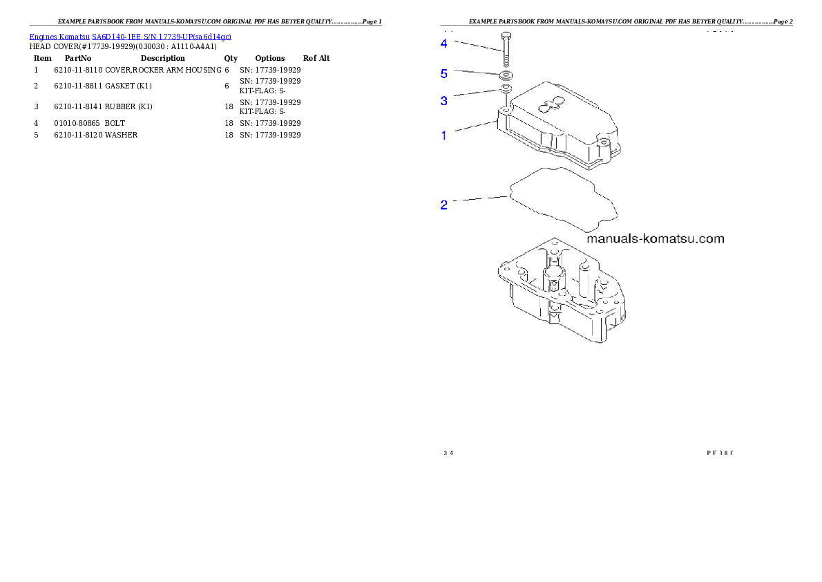 SA6D140-1EE S/N 17739-UP Partsbook