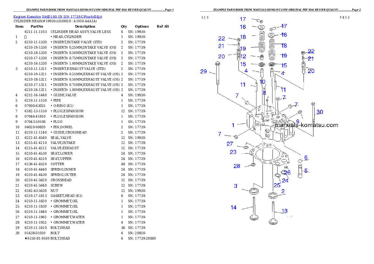 SA6D140-1N S/N 17739-UP Partsbook