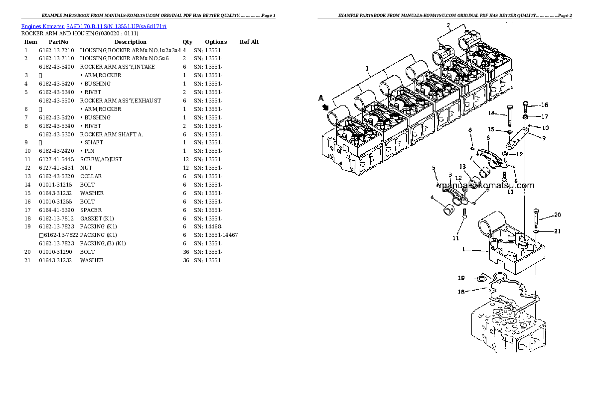 SA6D170-B-1J S/N 13551-UP Partsbook