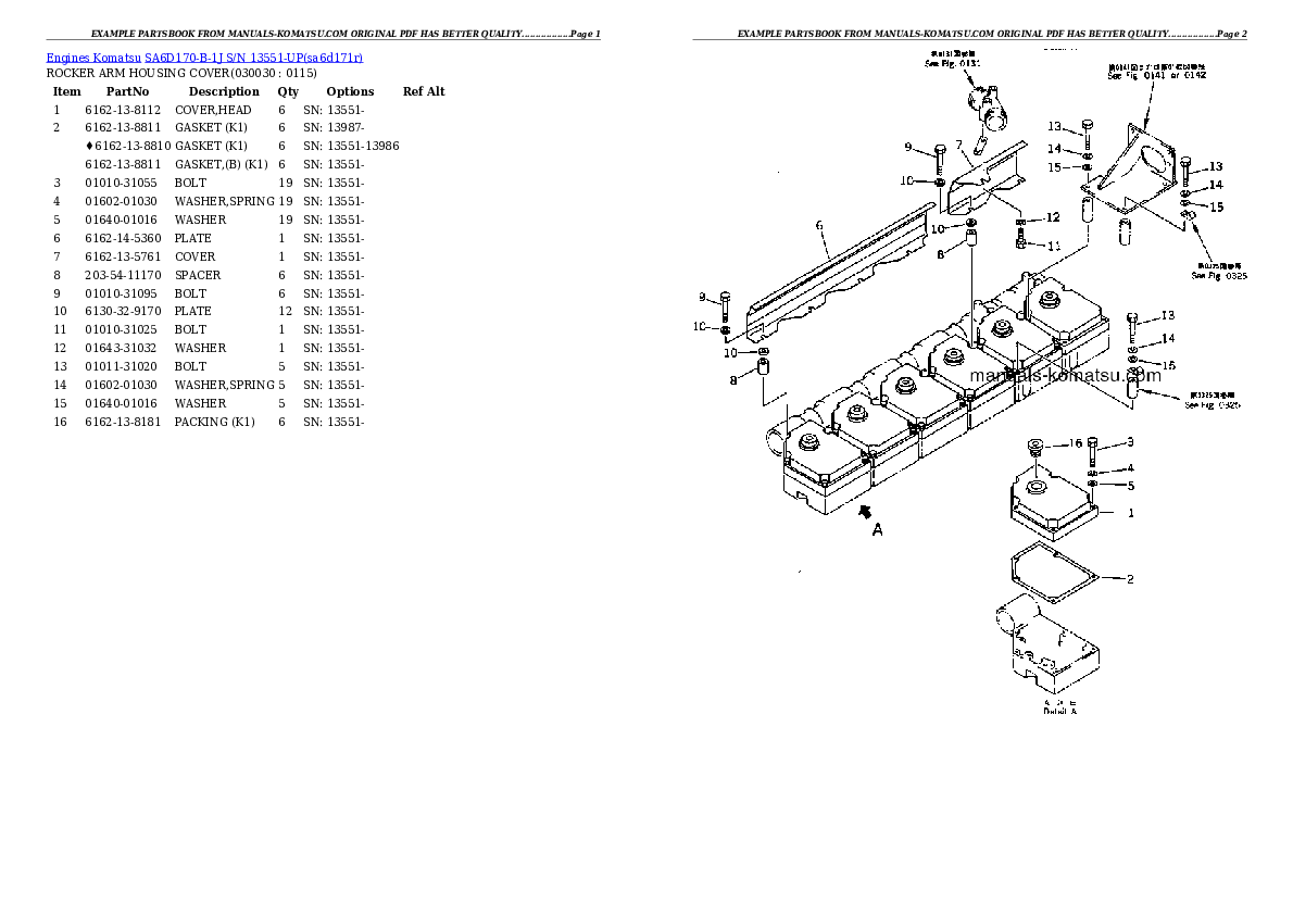 SA6D170-B-1J S/N 13551-UP Partsbook