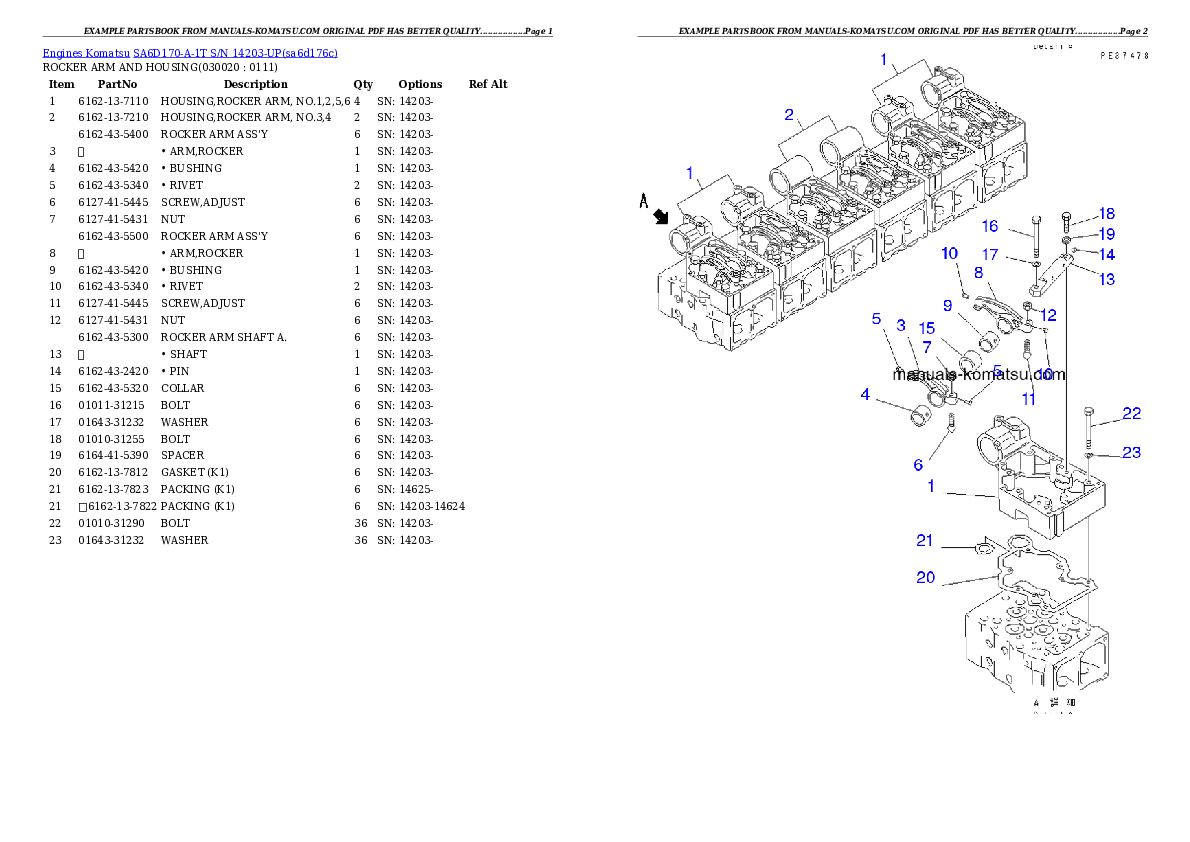 SA6D170-A-1T S/N 14203-UP Partsbook