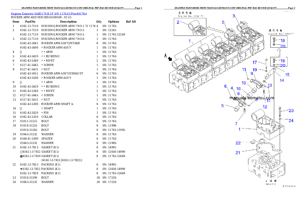 SA6D170-B-1F S/N 11763-UP Partsbook