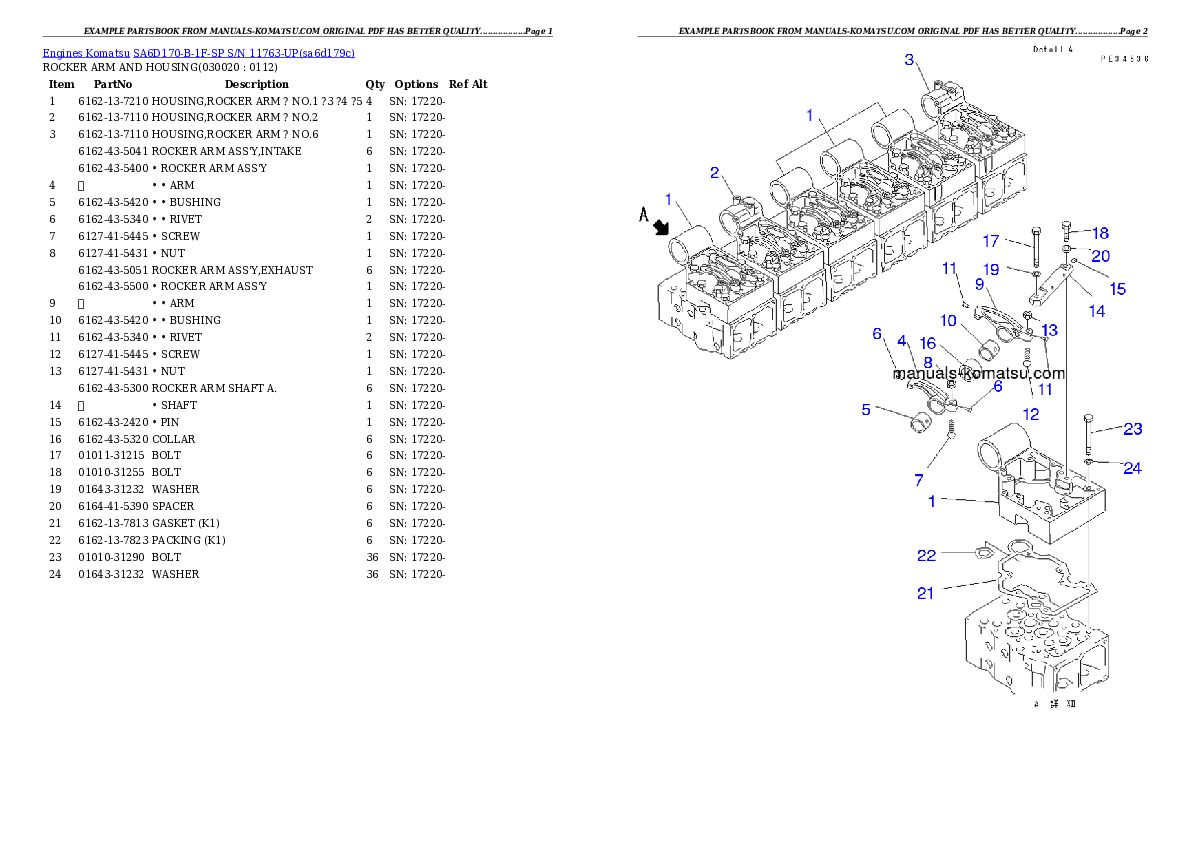 SA6D170-B-1F-SP S/N 11763-UP Partsbook