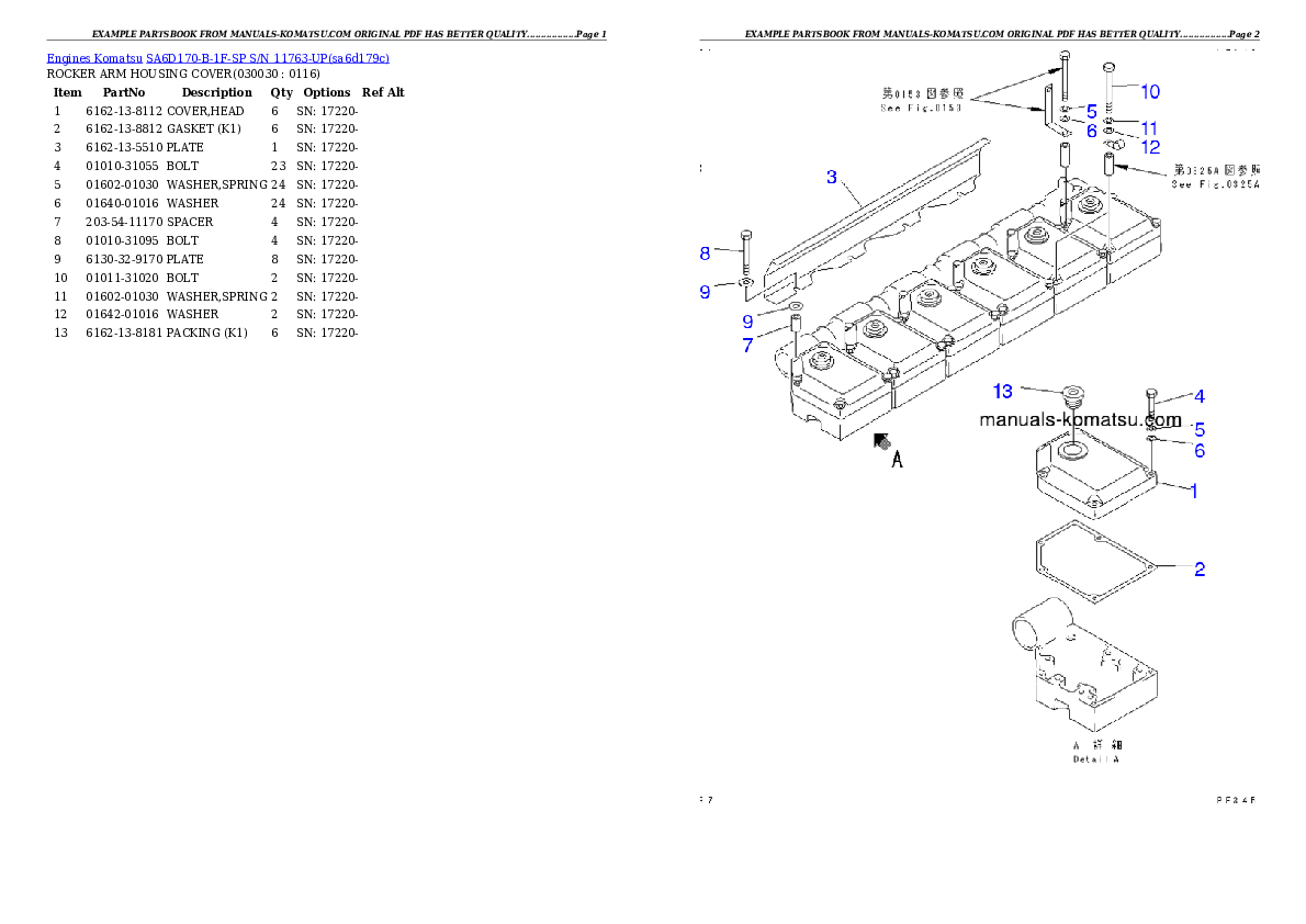 SA6D170-B-1F-SP S/N 11763-UP Partsbook