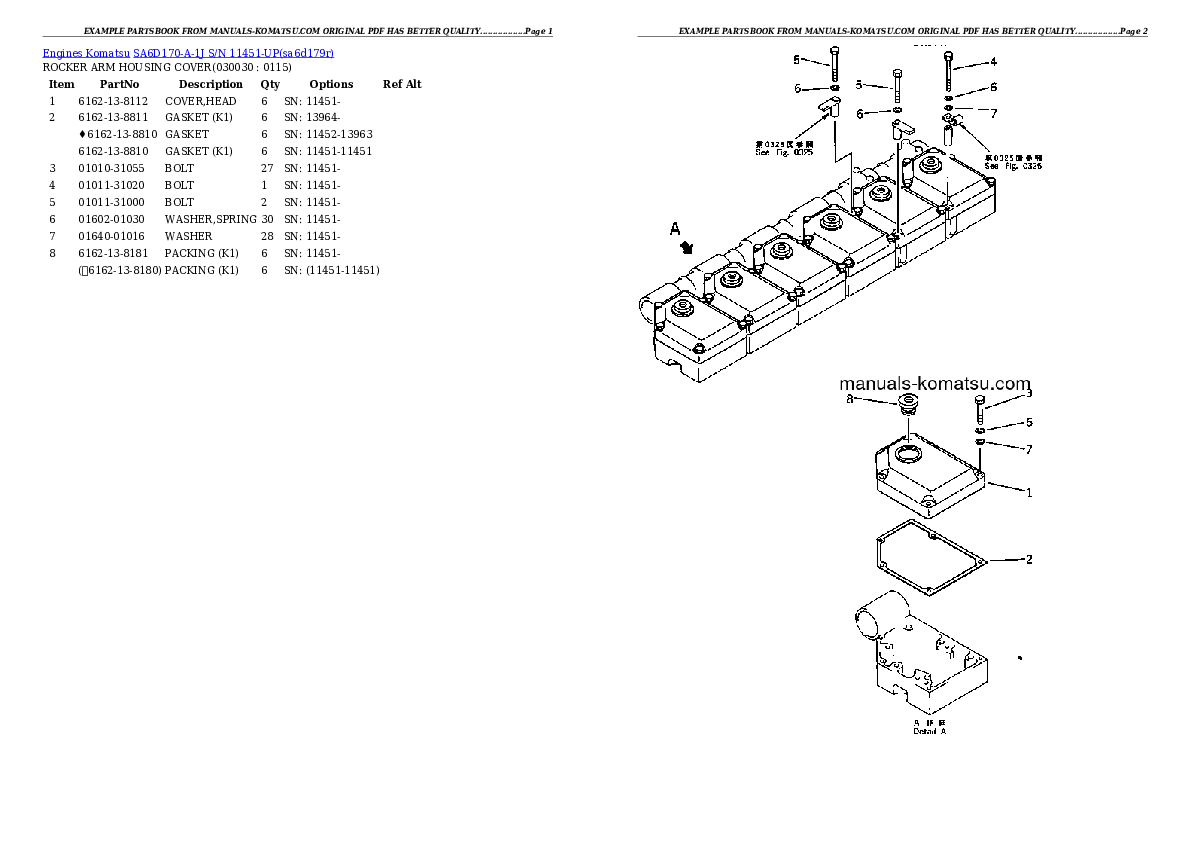 SA6D170-A-1J S/N 11451-UP Partsbook