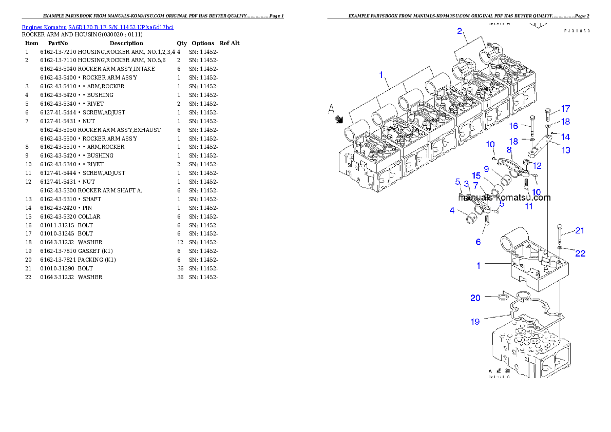 SA6D170-B-1E S/N 11452-UP Partsbook