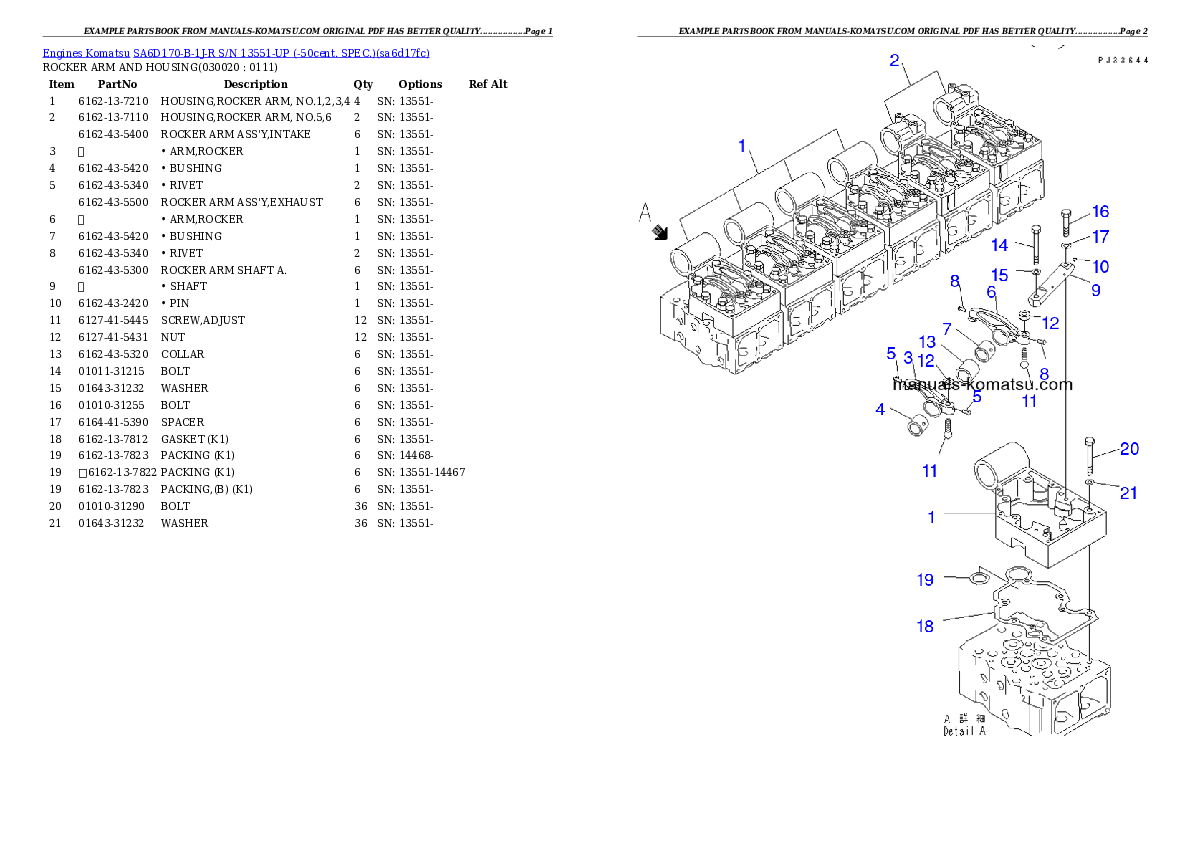 SA6D170-B-1J-R S/N 13551-UP (-50cent. SPEC.) Partsbook