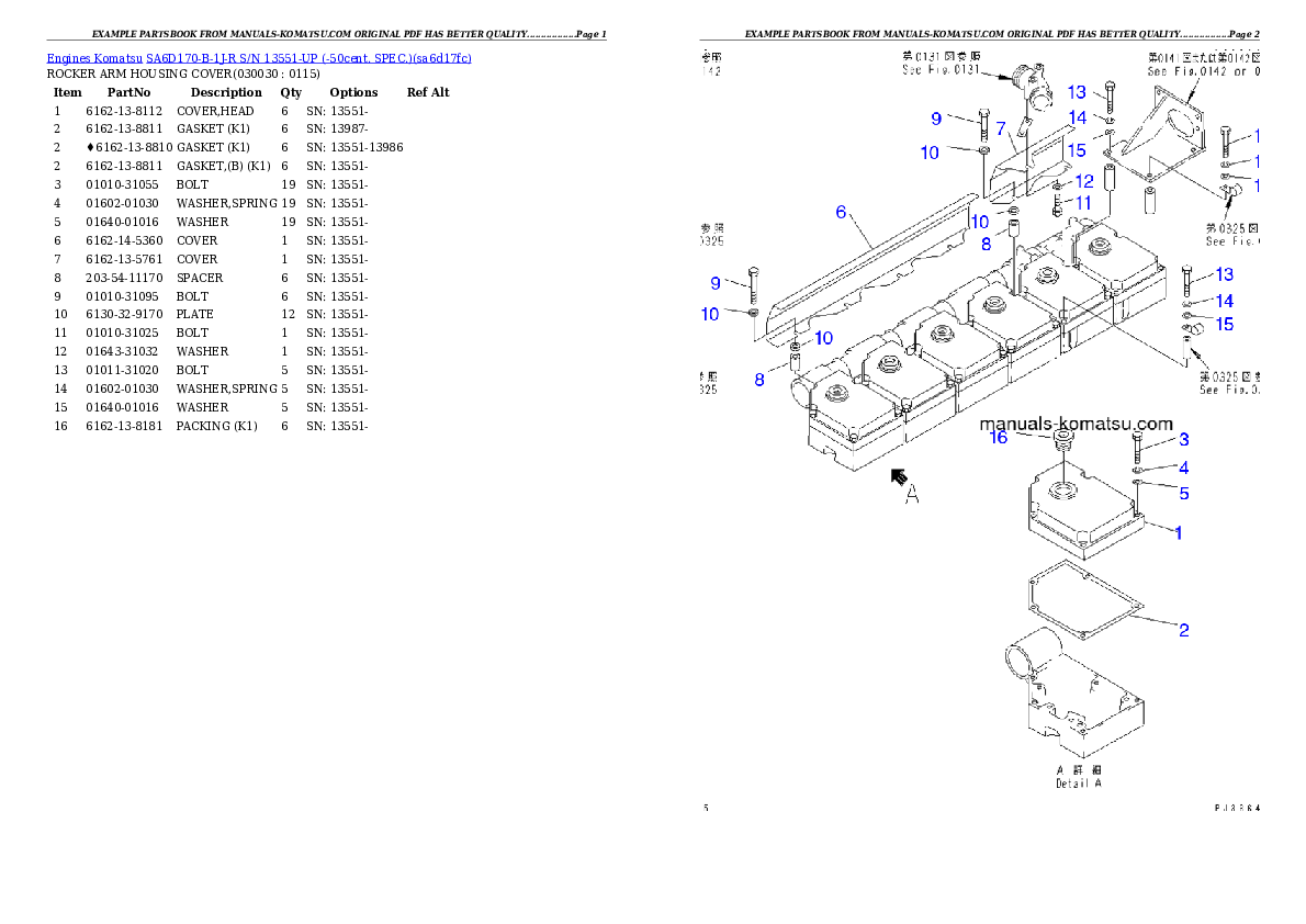 SA6D170-B-1J-R S/N 13551-UP (-50cent. SPEC.) Partsbook