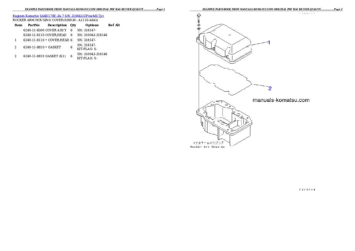 SA6D170E-3A-7 S/N 310043-UP Partsbook