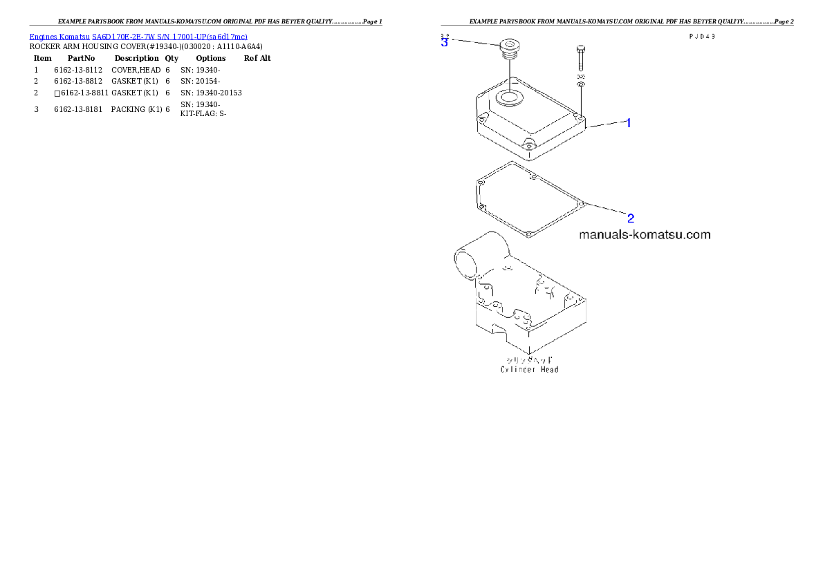 SA6D170E-2E-7W S/N 17001-UP Partsbook