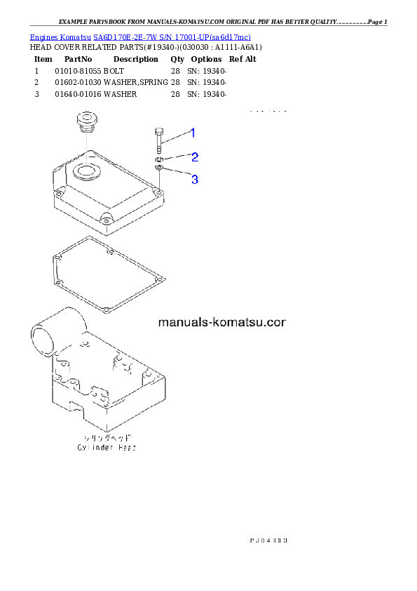 SA6D170E-2E-7W S/N 17001-UP Partsbook