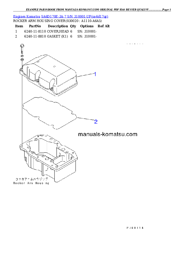 SA6D170E-3A-7 S/N 310001-UP Partsbook