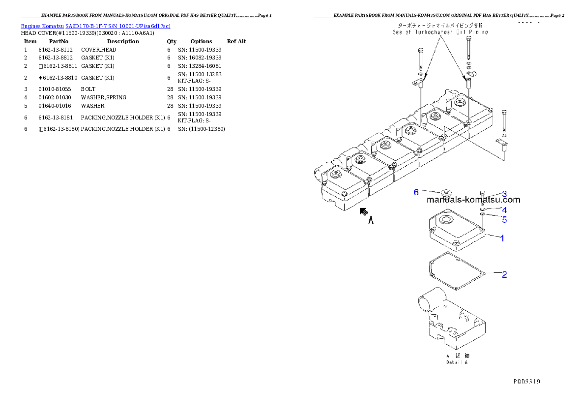 SA6D170-B-1F-7 S/N 10001-UP Partsbook