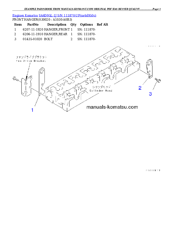 SA6D95L-1J S/N 111870-UP Partsbook