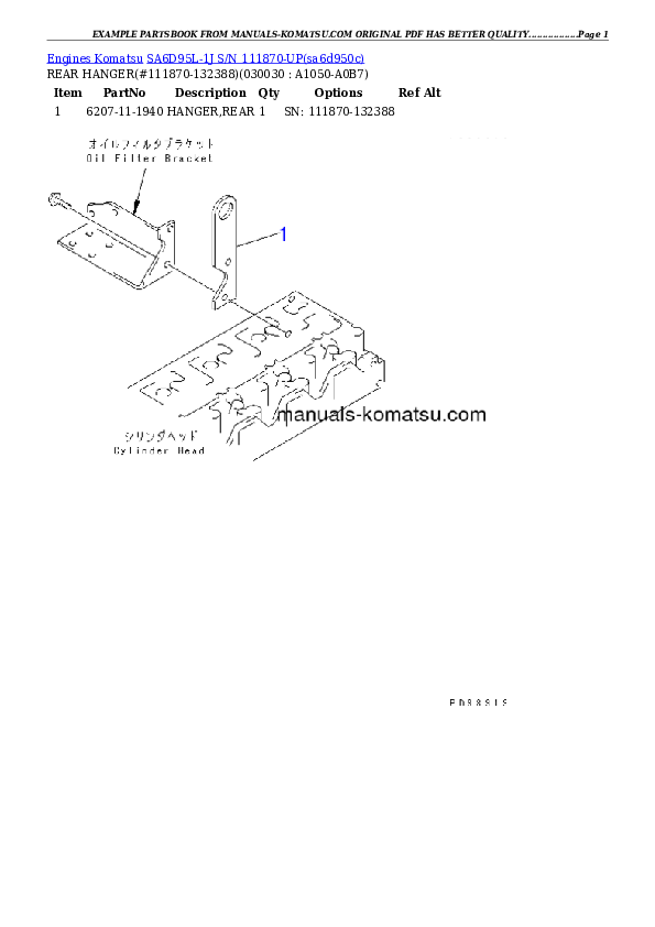 SA6D95L-1J S/N 111870-UP Partsbook