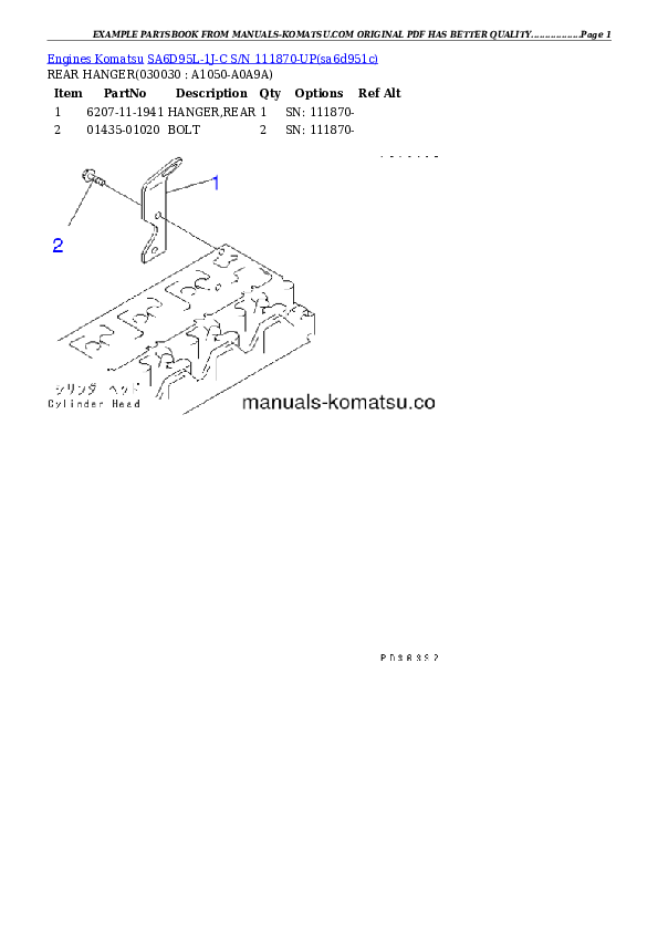 SA6D95L-1J-C S/N 111870-UP Partsbook