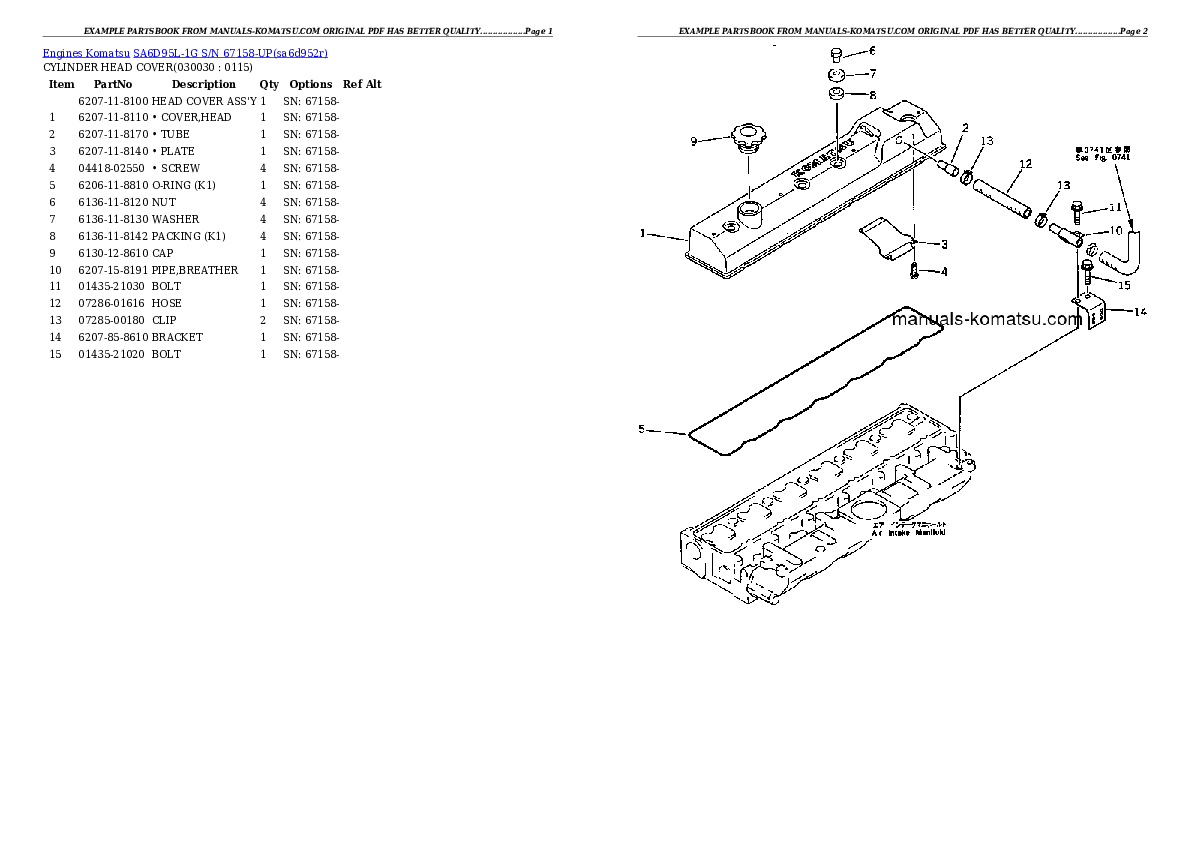 SA6D95L-1G S/N 67158-UP Partsbook