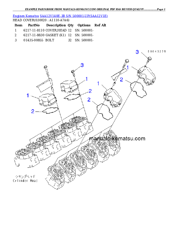 SAA12V140E-3B S/N 500001-UP Partsbook