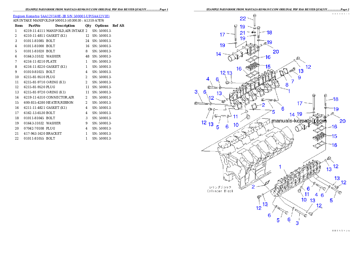 SAA12V140E-3B S/N 500001-UP Partsbook