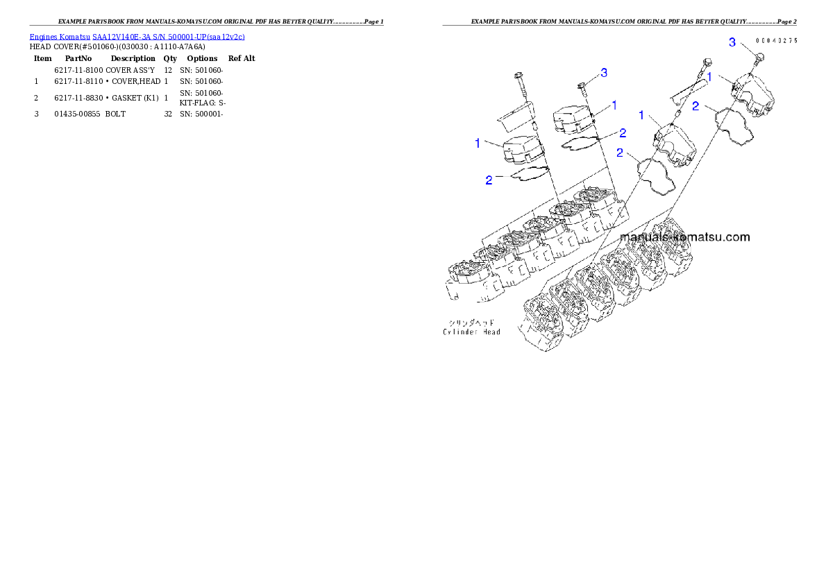 SAA12V140E-3A S/N 500001-UP Partsbook