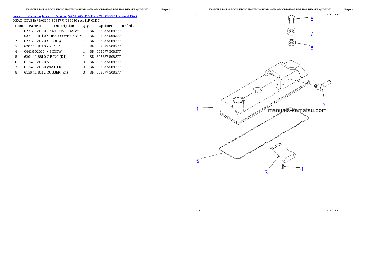 SAA4D95LE-5-DX S/N 503377-UP Partsbook