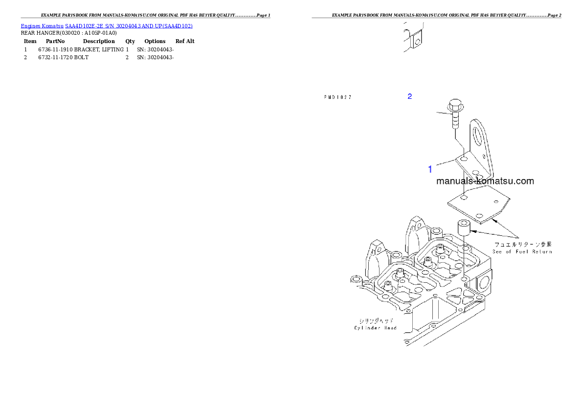 SAA4D102E-2E S/N 30204043 AND UP Partsbook