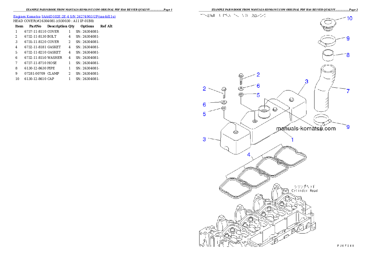 SAA4D102E-2E-4 S/N 26274903-UP Partsbook