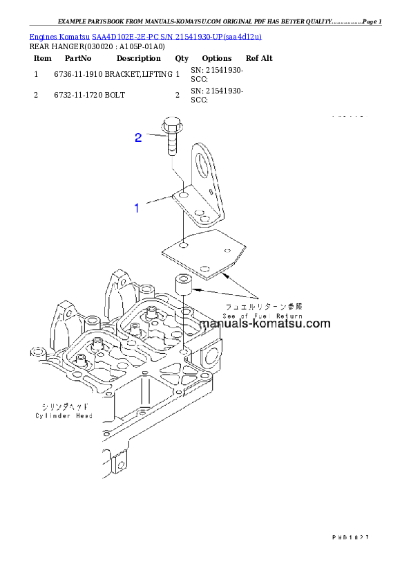 SAA4D102E-2E-PC S/N 21541930-UP Partsbook