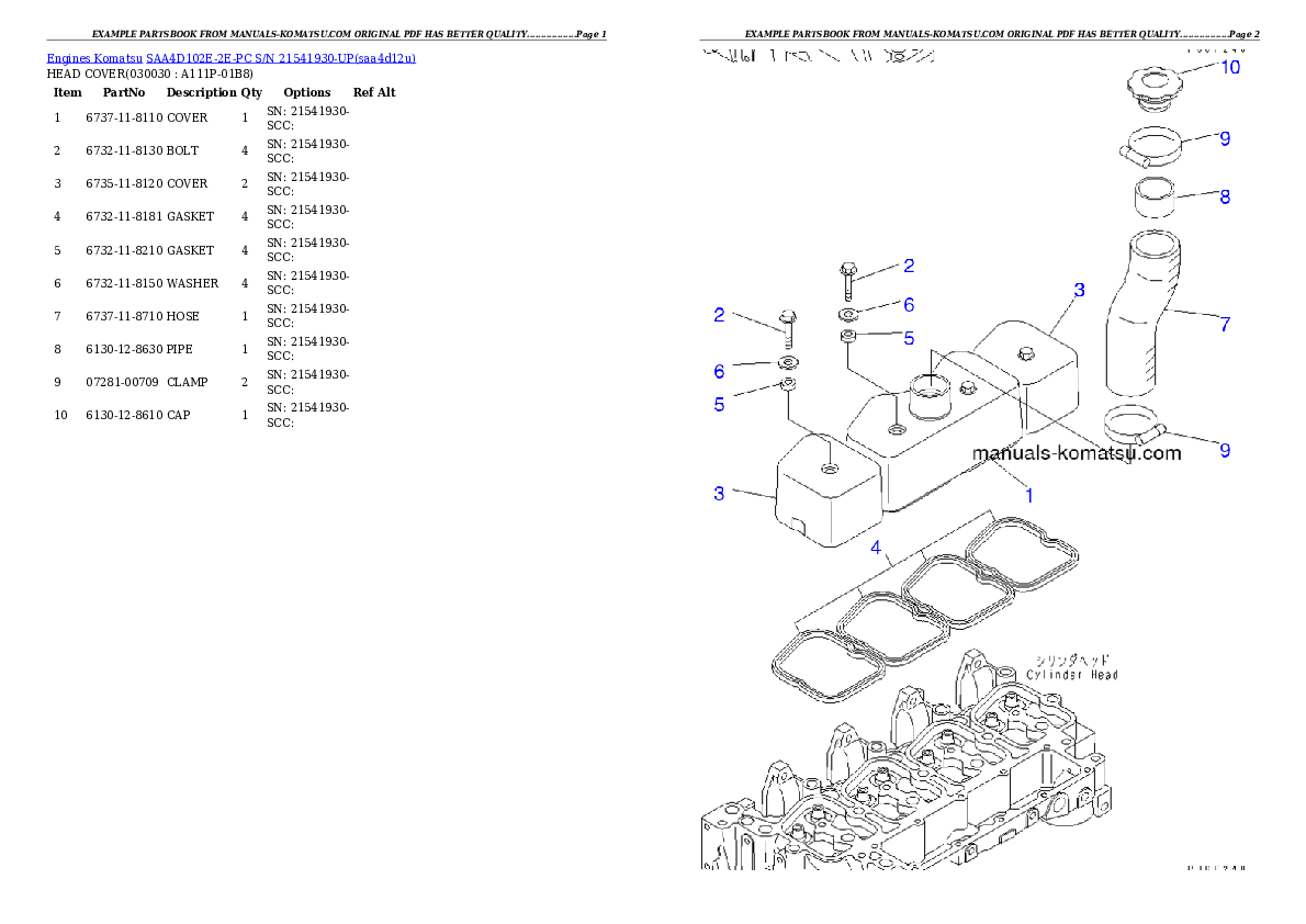 SAA4D102E-2E-PC S/N 21541930-UP Partsbook