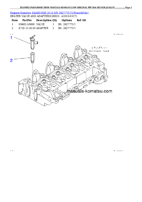 SAA4D102E-2C-4 S/N 26277757-UP Partsbook