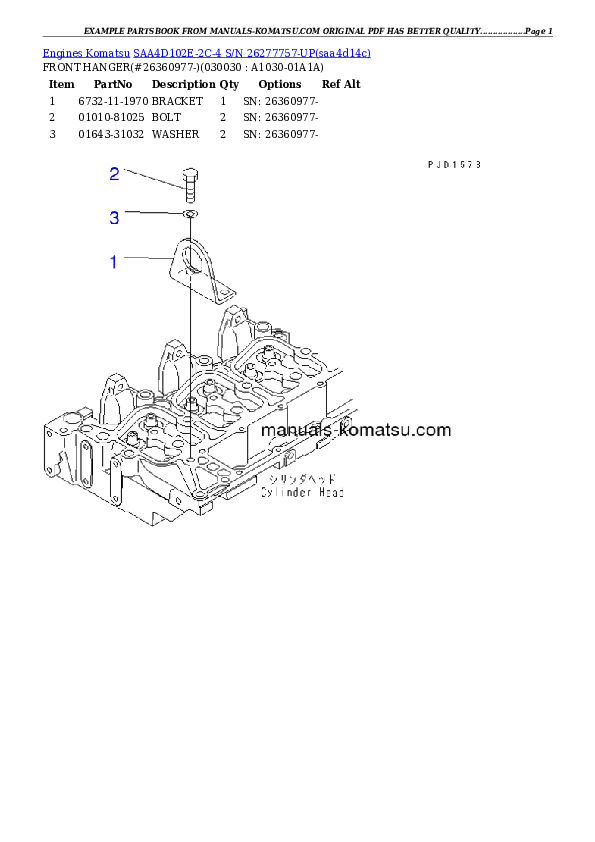 SAA4D102E-2C-4 S/N 26277757-UP Partsbook