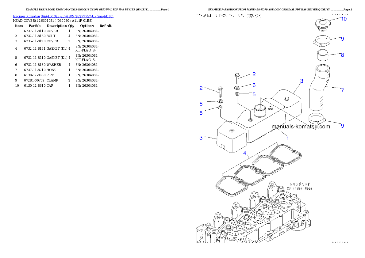 SAA4D102E-2E-4 S/N 26277757-UP Partsbook