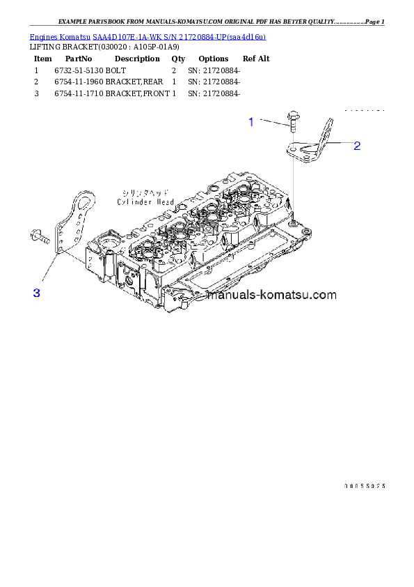 SAA4D107E-1A-WK S/N 21720884-UP Partsbook