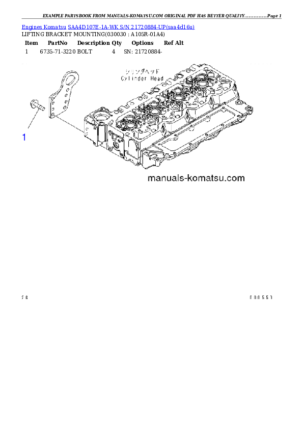 SAA4D107E-1A-WK S/N 21720884-UP Partsbook