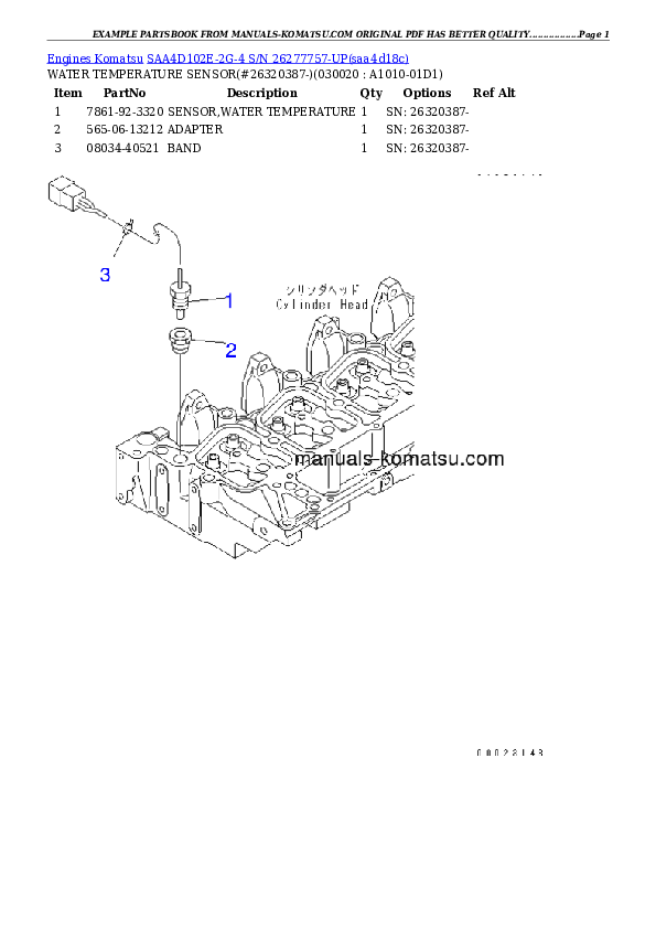 SAA4D102E-2G-4 S/N 26277757-UP Partsbook