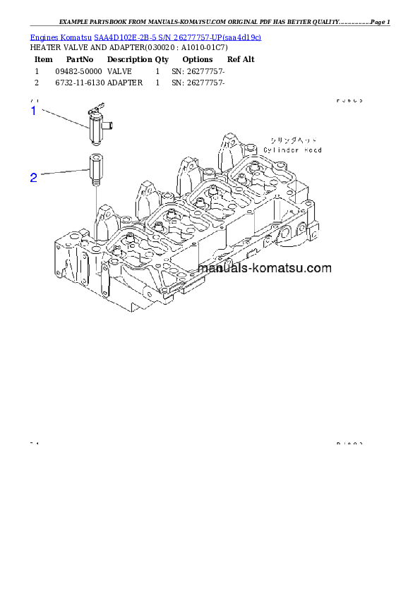 SAA4D102E-2B-5 S/N 26277757-UP Partsbook