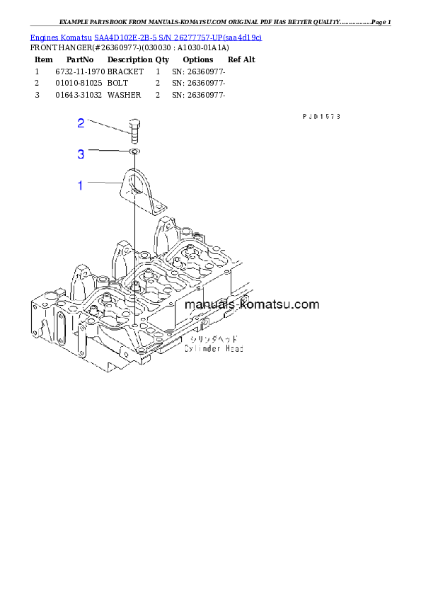 SAA4D102E-2B-5 S/N 26277757-UP Partsbook