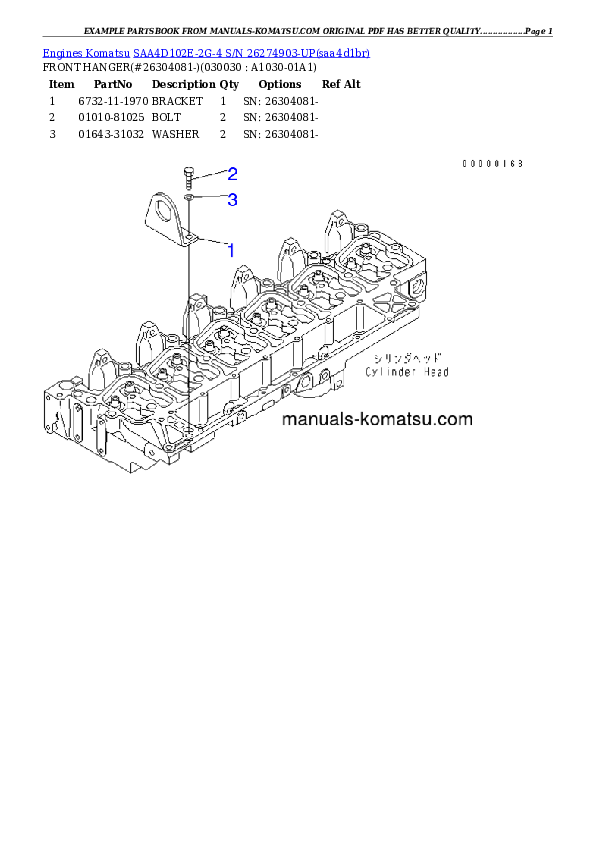 SAA4D102E-2G-4 S/N 26274903-UP Partsbook