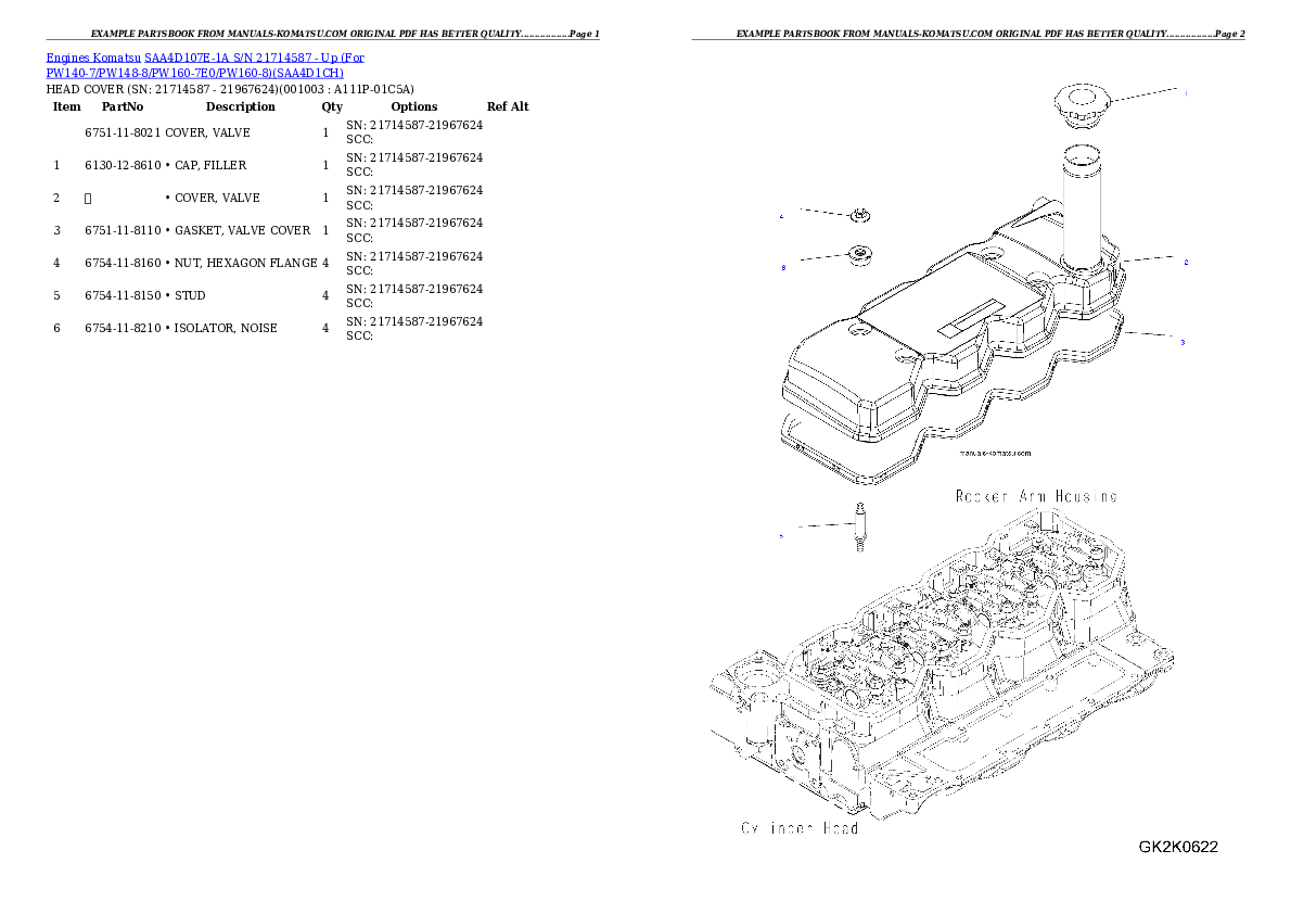 SAA4D107E-1A S/N 21714587 - Up (For PW140-7/PW148-8/PW160-7E0/PW160-8) Partsbook