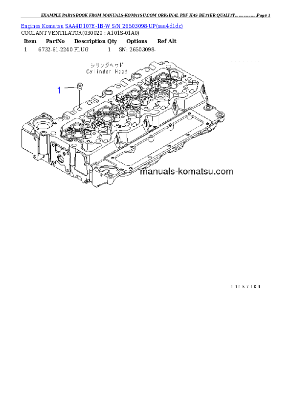 SAA4D107E-1B-W S/N 26503098-UP Partsbook