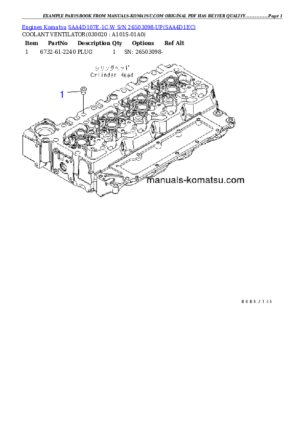 SAA4D107E-1C-W S/N 26503098-UP Partsbook