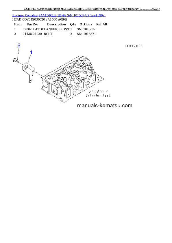 SAA4D95LE-3B-4A S/N 101537-UP Partsbook