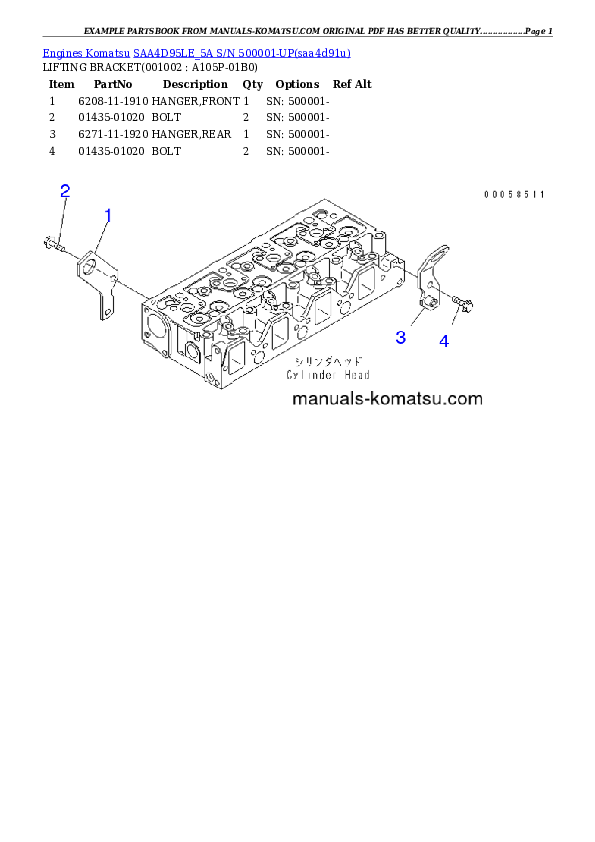 SAA4D95LE_5A S/N 500001-UP Partsbook