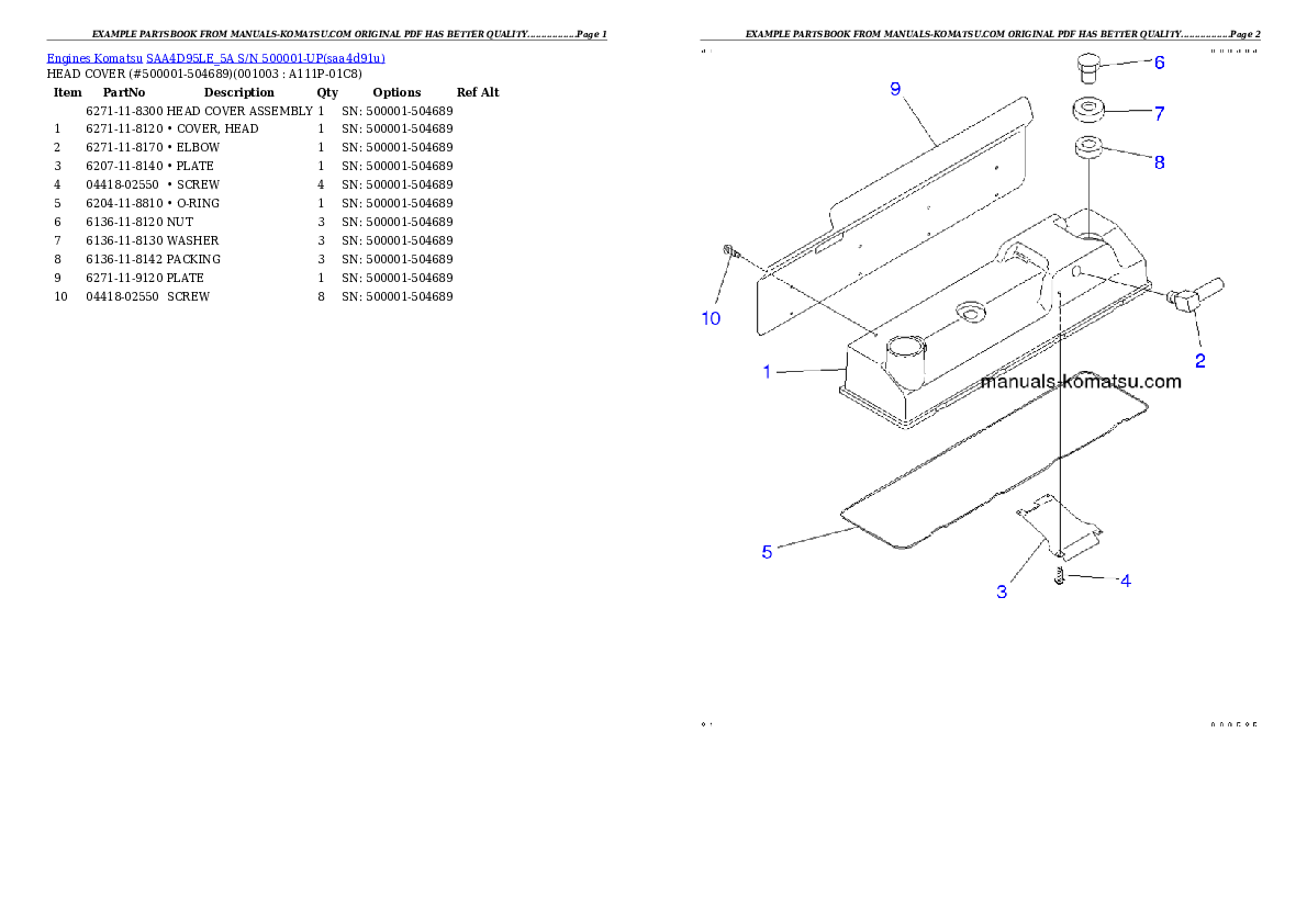 SAA4D95LE_5A S/N 500001-UP Partsbook