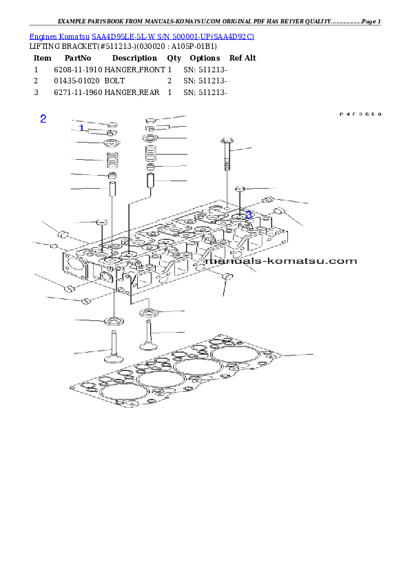 SAA4D95LE-5L-W S/N 500001-UP Partsbook