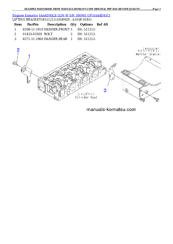 SAA4D95LE-5LW-W S/N 500001-UP Partsbook