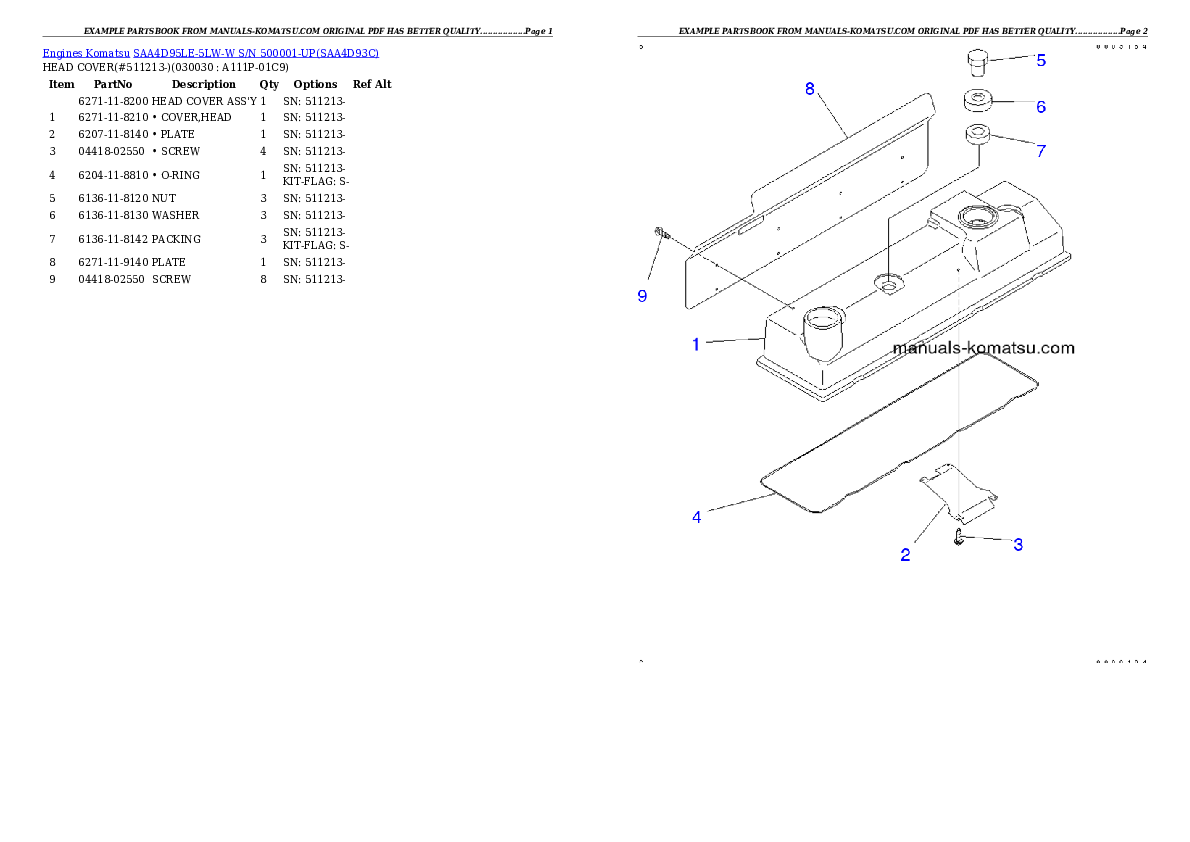 SAA4D95LE-5LW-W S/N 500001-UP Partsbook