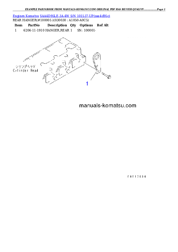 SAA4D95LE-3A-4W S/N 101537-UP Partsbook