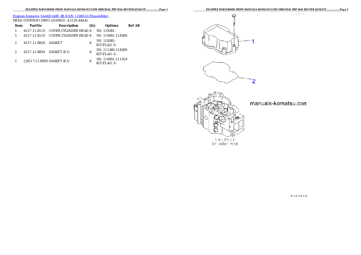 SAA6D140E-3B-8 S/N 110003-UP Partsbook